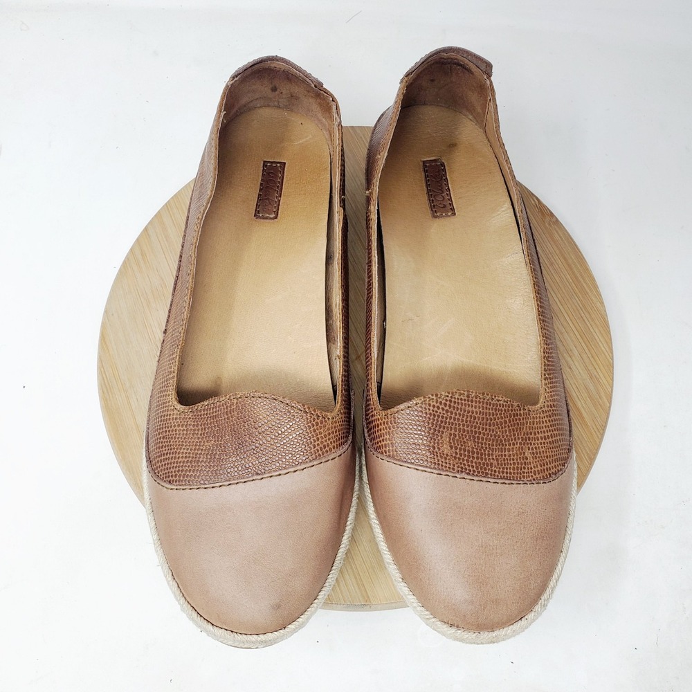 Olukai Lino Shoes Womens 9.5 Brown Leather‎ Woven Ballet Flats Comfort Loafer